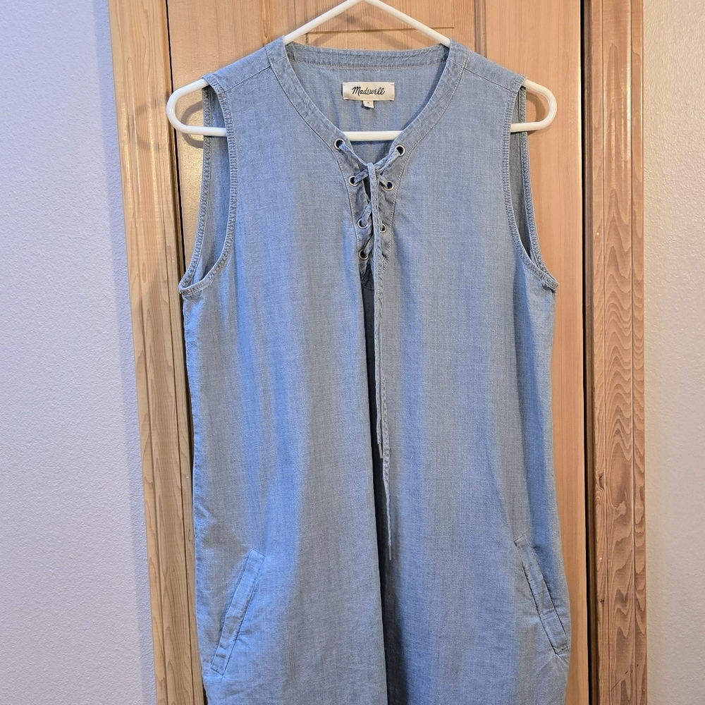 MADEWELL Top Blue Medium Chambray Sleeveless Pockets Women's
